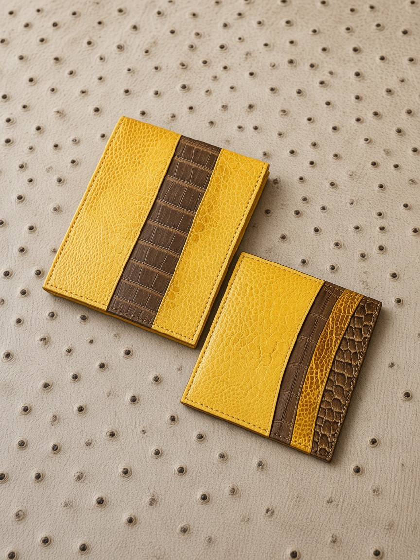 A yellow wallet with a leg strip, on a body hide
