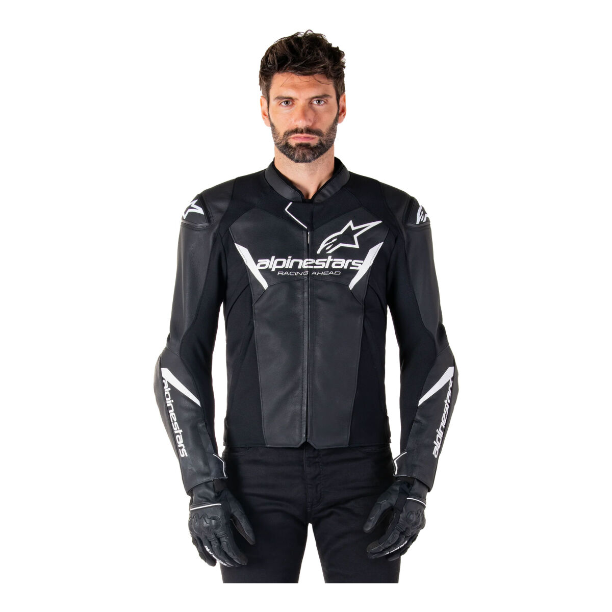 کاپشن موتورسیکلت Alpinestars Faster V3 Airflow محافظ‌دار چرمی مشکی / سفید
