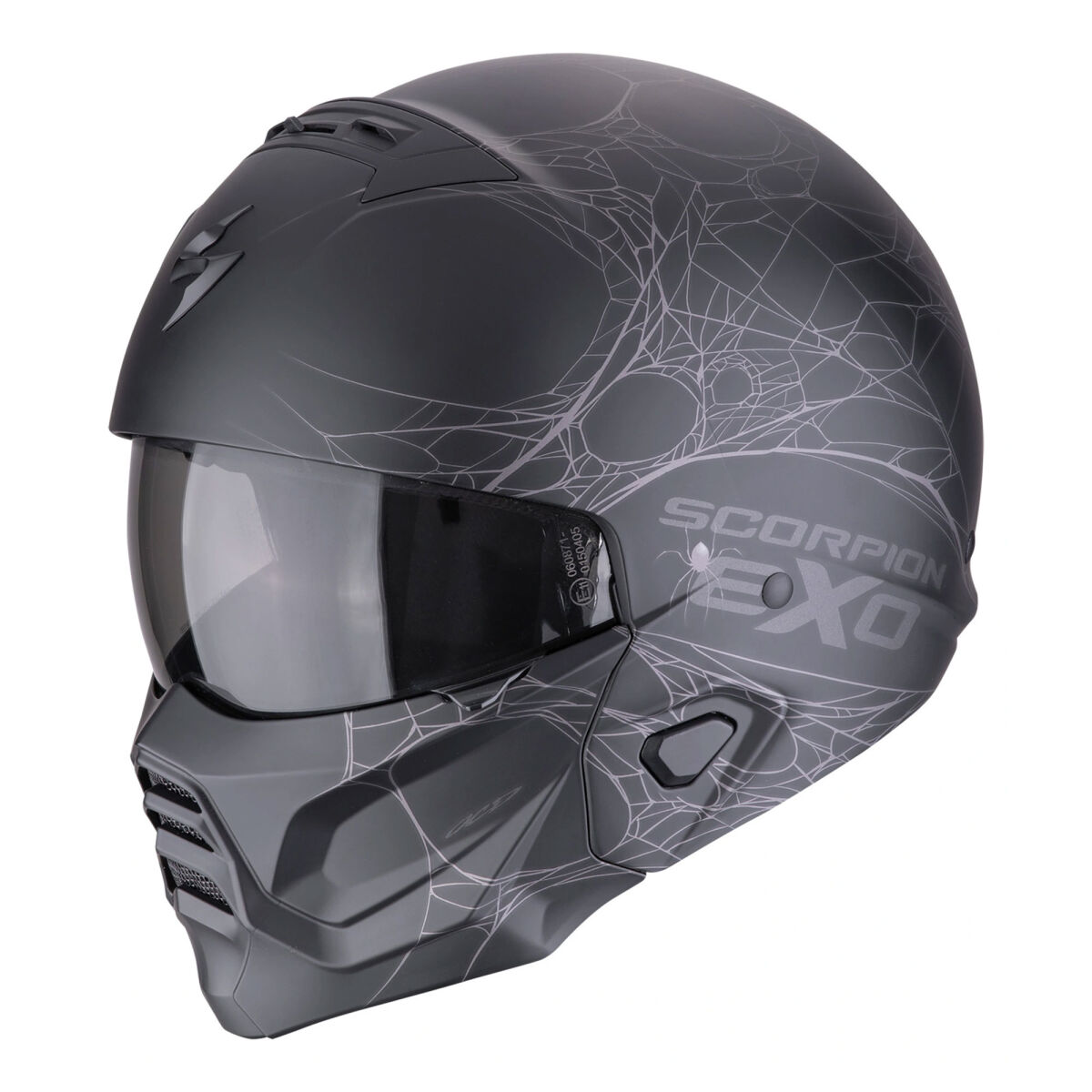 Scorpion EXO COMBAT 2 Spider Web Modüler Motosiklet Kaskı Mat Siyah / Gümüş