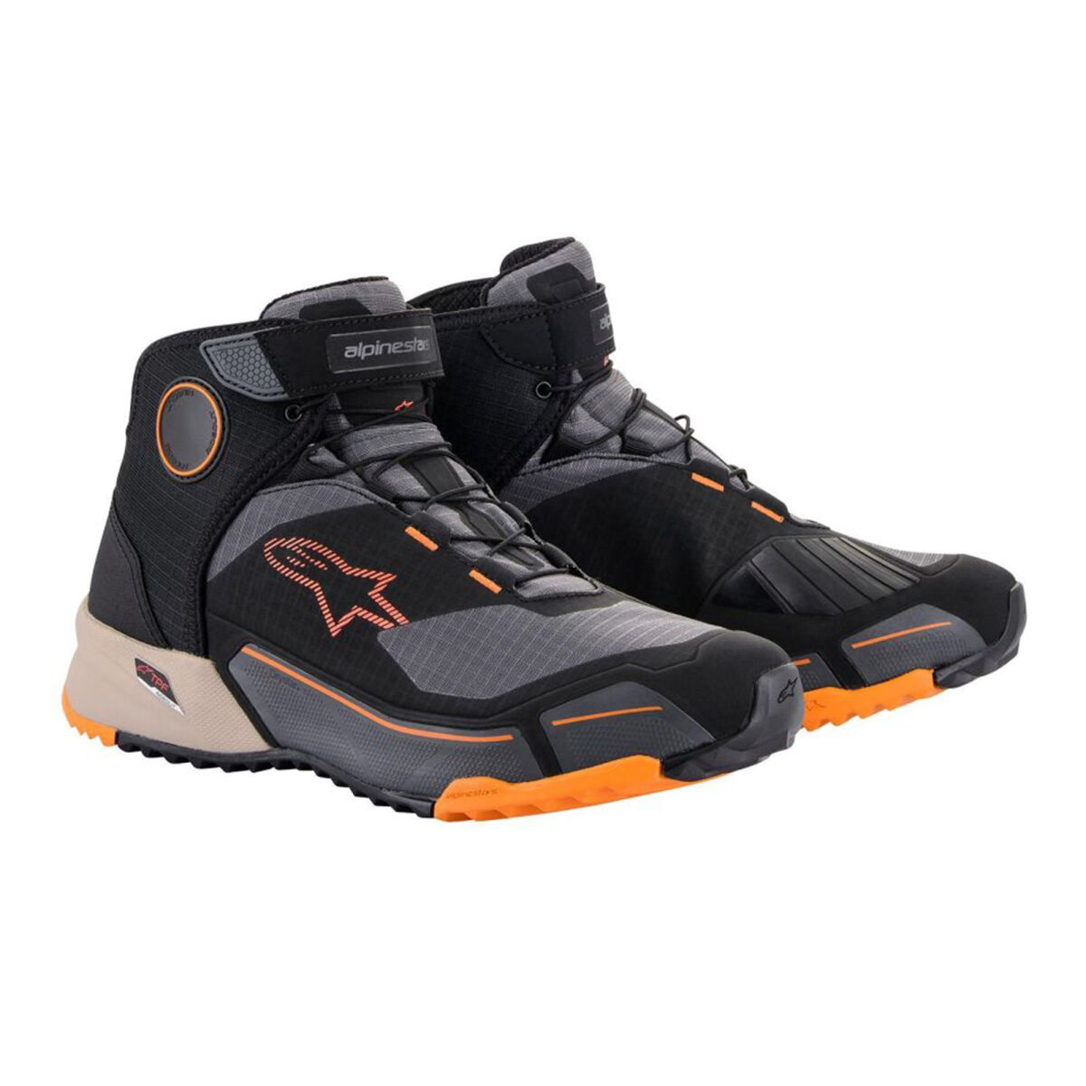 بوت موتورسیکلت Alpinestars CR-X Drystar محافظ‌دار مشکی / قهوه‌ای / نارنجی