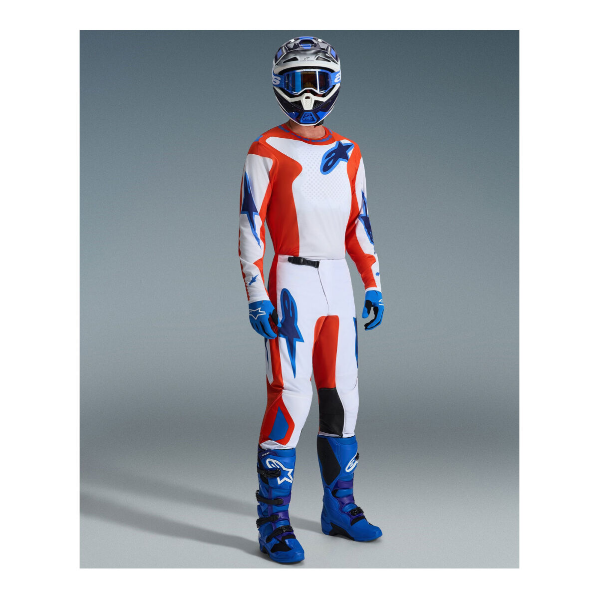 Alpinestars Fluid Greyd Off-Road Motorcycle Pants Orange / Blue / White