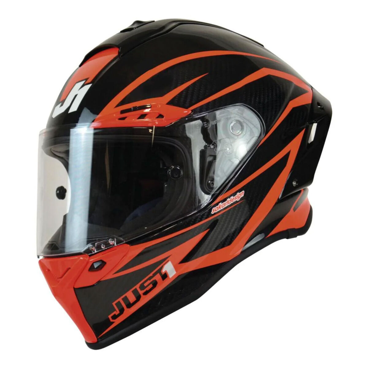 Just1 J-GPR Cyber Red Carbon Kapalı Motosiklet Kaskı Siyah / Kırmızı