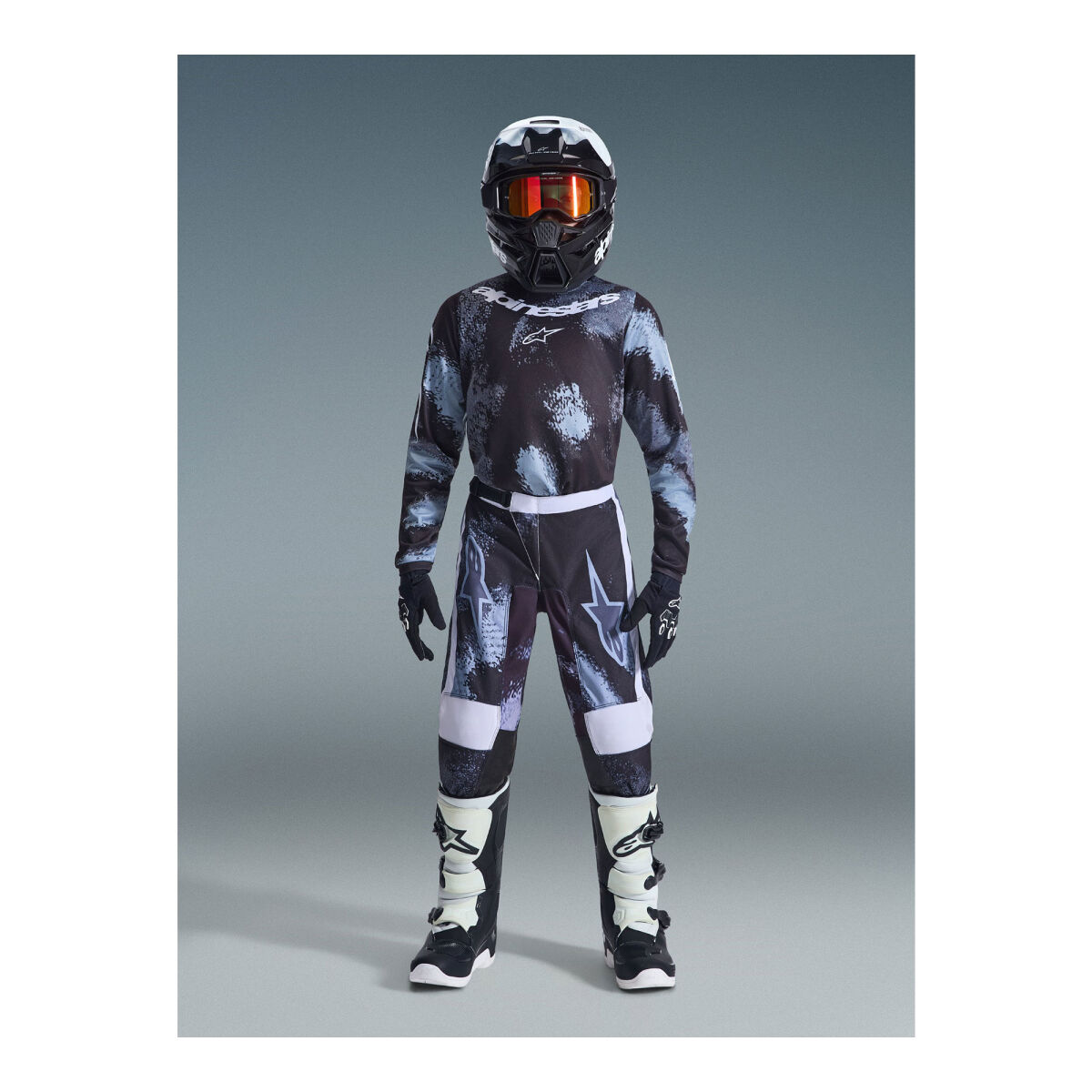 شلوار موتورسیکلت Alpinestars Youth Fluid Lahnd نوجوان کراس مشکی / سفید / خاکستری