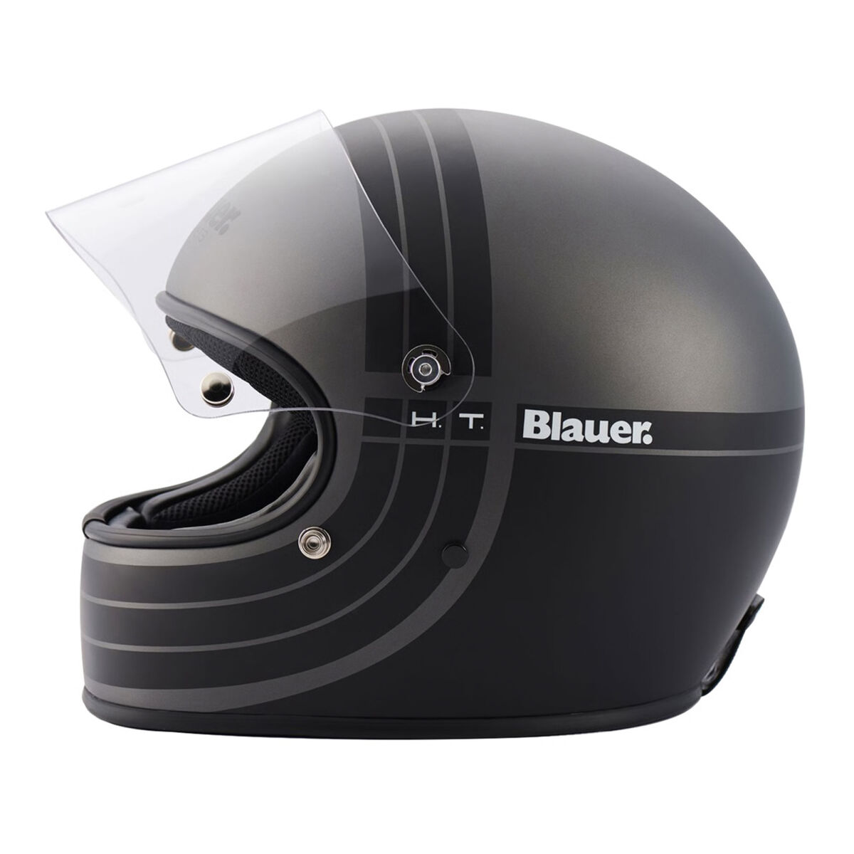 GARAJJ Blauer 80'S 06 Kapalı Retro Motosiklet Kaskı Titanyum / Mat Siyah