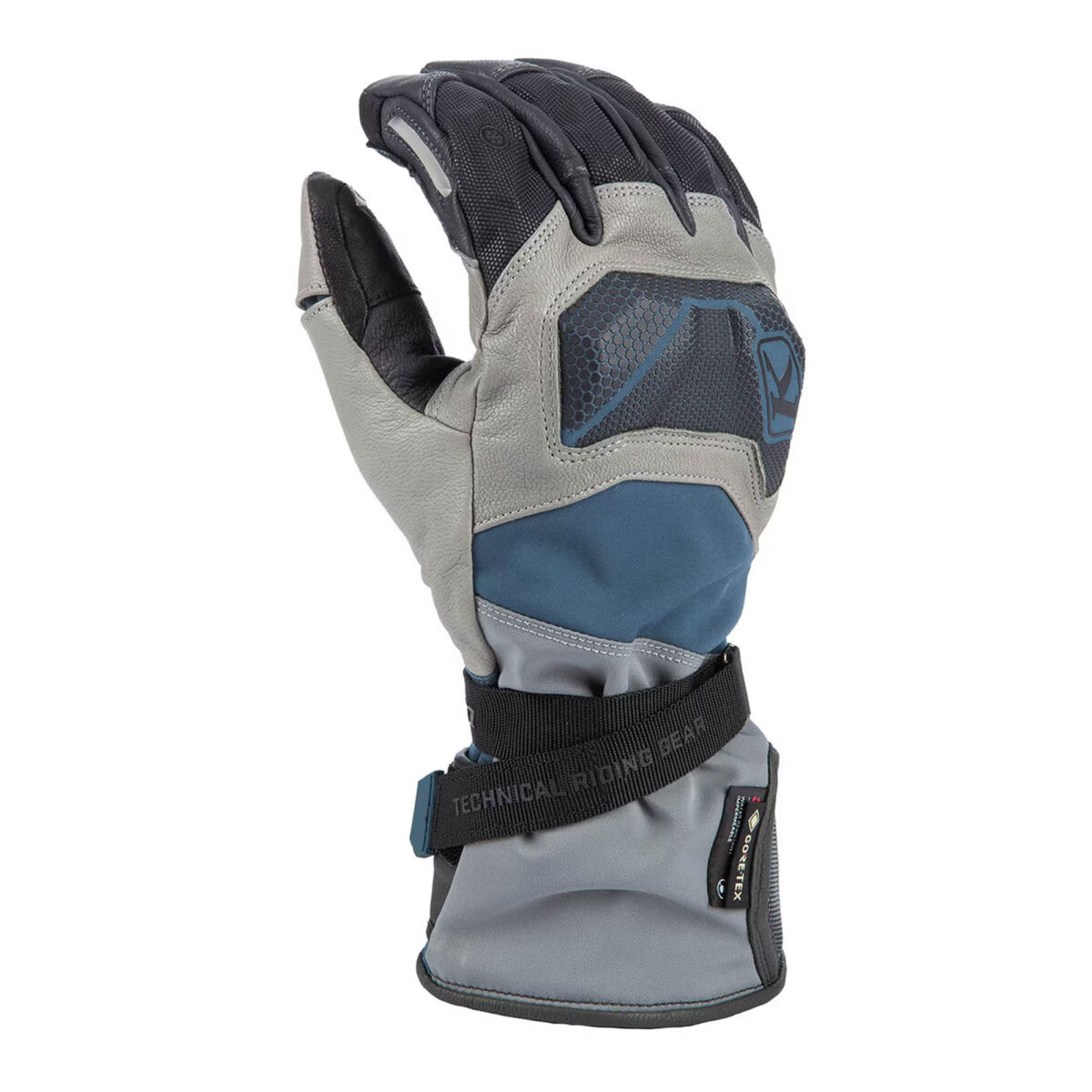 Klim Badlands Gore-Tex Uzun Korumalı Motosiklet Eldiveni Gri / Mavi