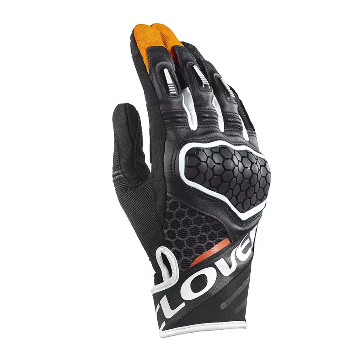 دستکش موتورسیکلت Clover Predator-2 محافظ‌دار مشکی / سفید / نارنجی